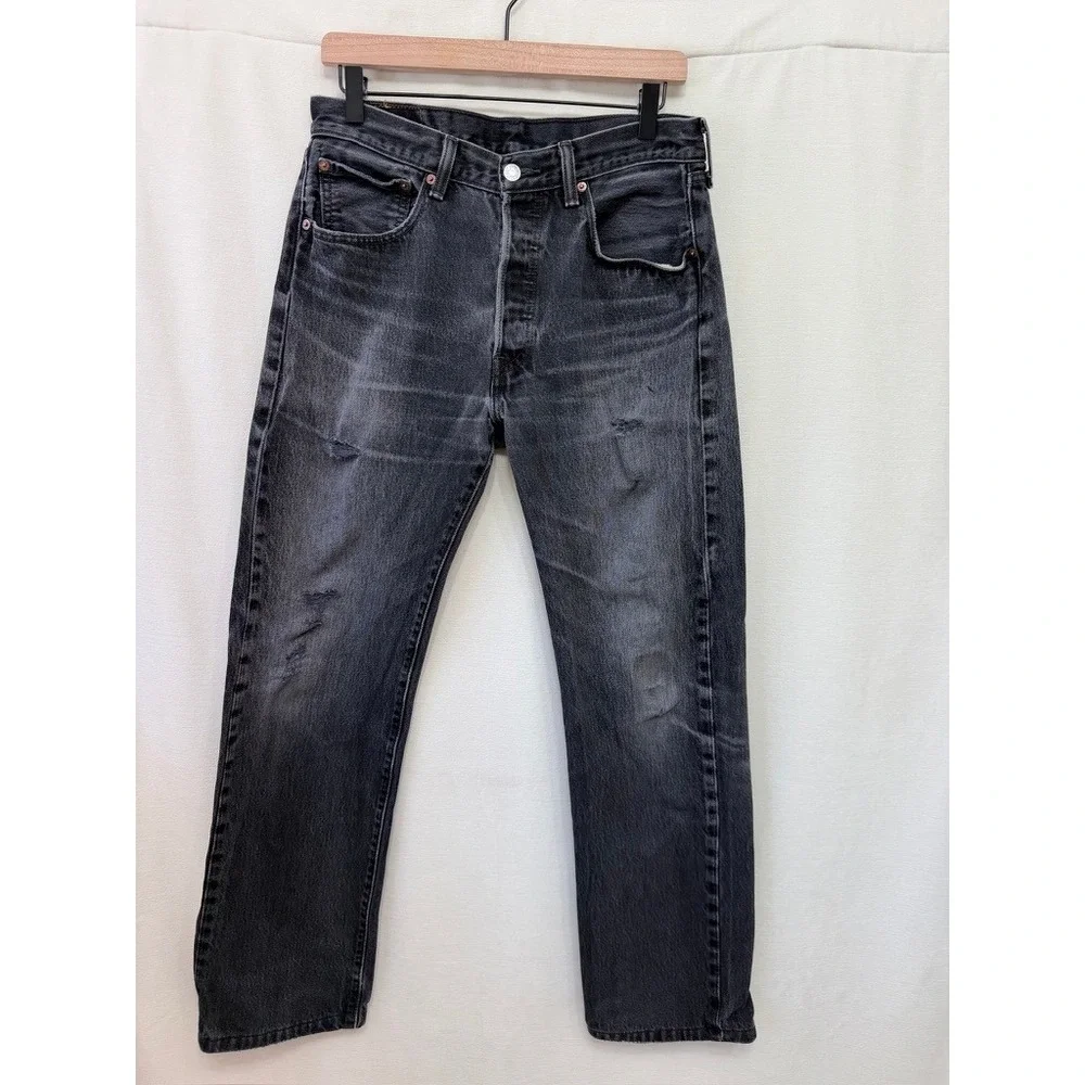 Levis 501 Original Fit Distressed Faded Black Jeans 33x32 Grunge 501-0660
